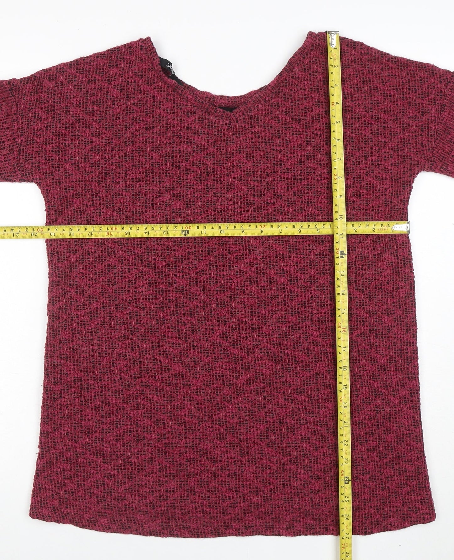Next Women’s Red Knit Tunic Jumper Size 12 Round Neck 3/4 Sleeve