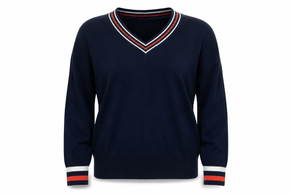 Marks & Spencer Women Blue V-Neck Cotton Knit Jumper M
