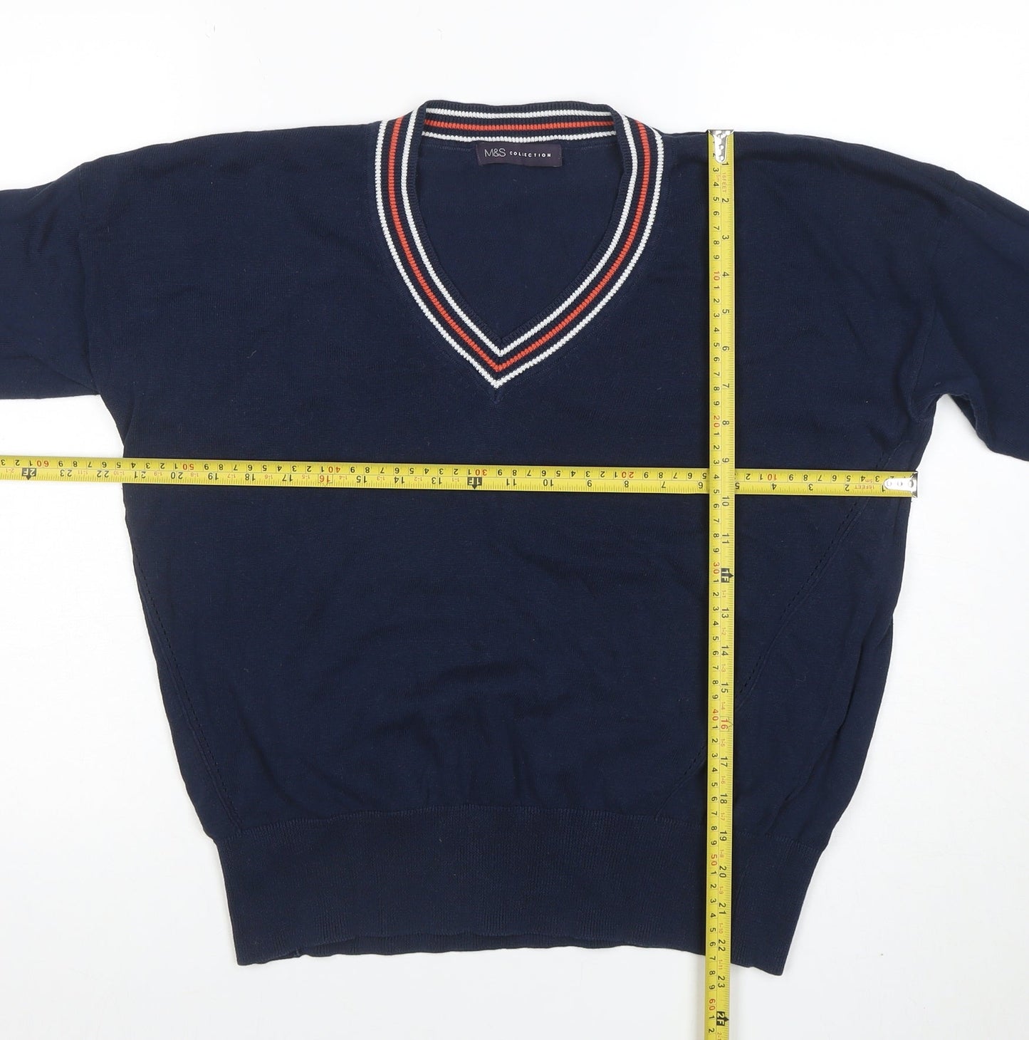 Marks and Spencer Women Blue V-Neck Cotton Knit Jumper M