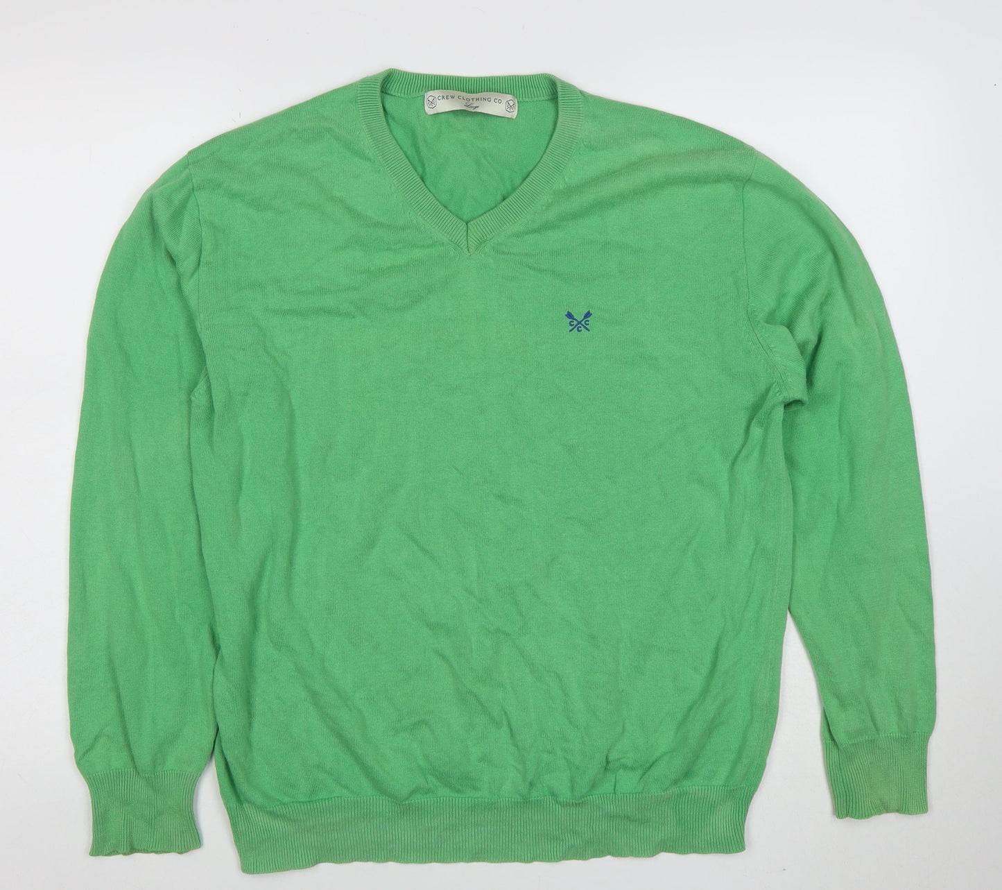 Crew Clothing Co. Men's Green V-Neck Cotton Jumper Size M
