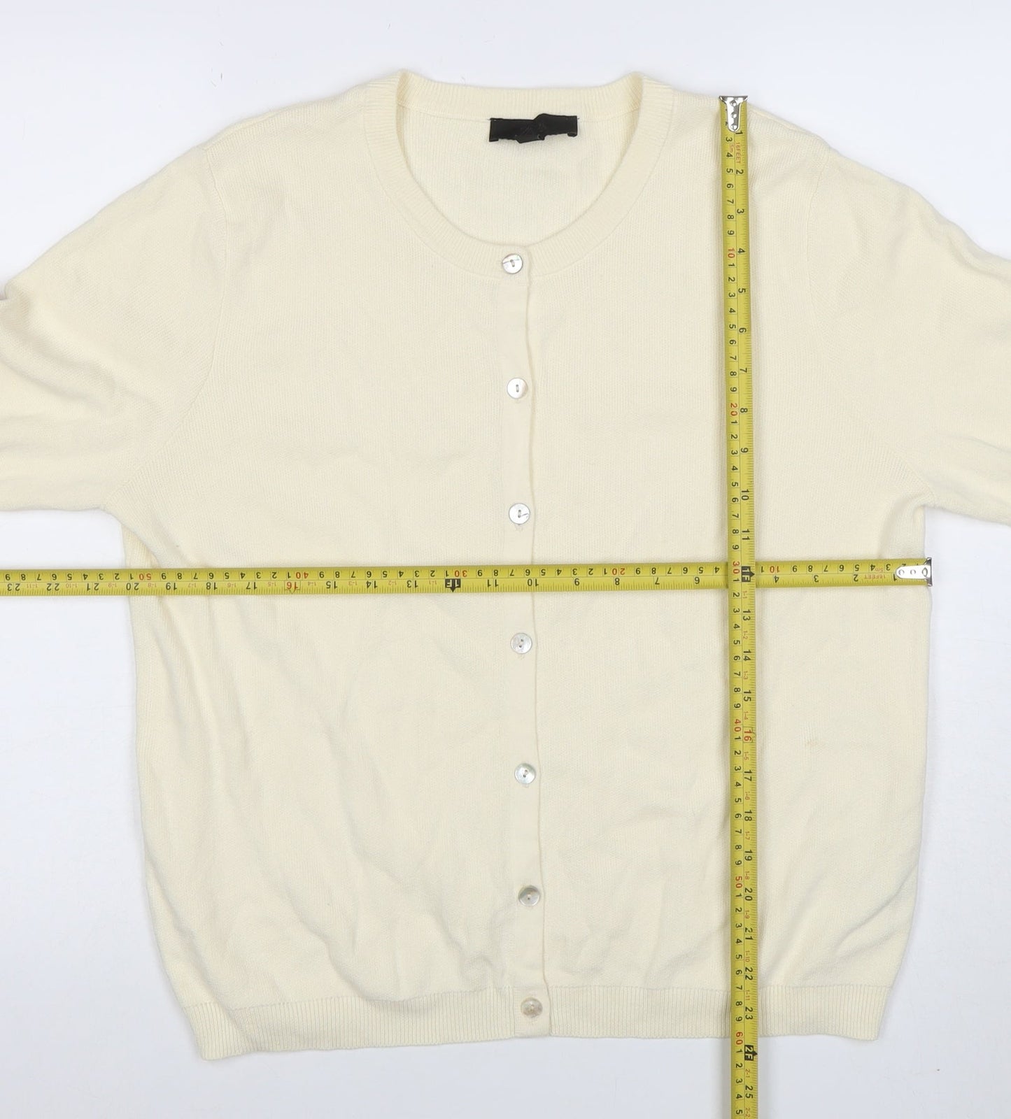 ZARA Women’s Ivory Cotton Crew Neck Button Cardigan Size L