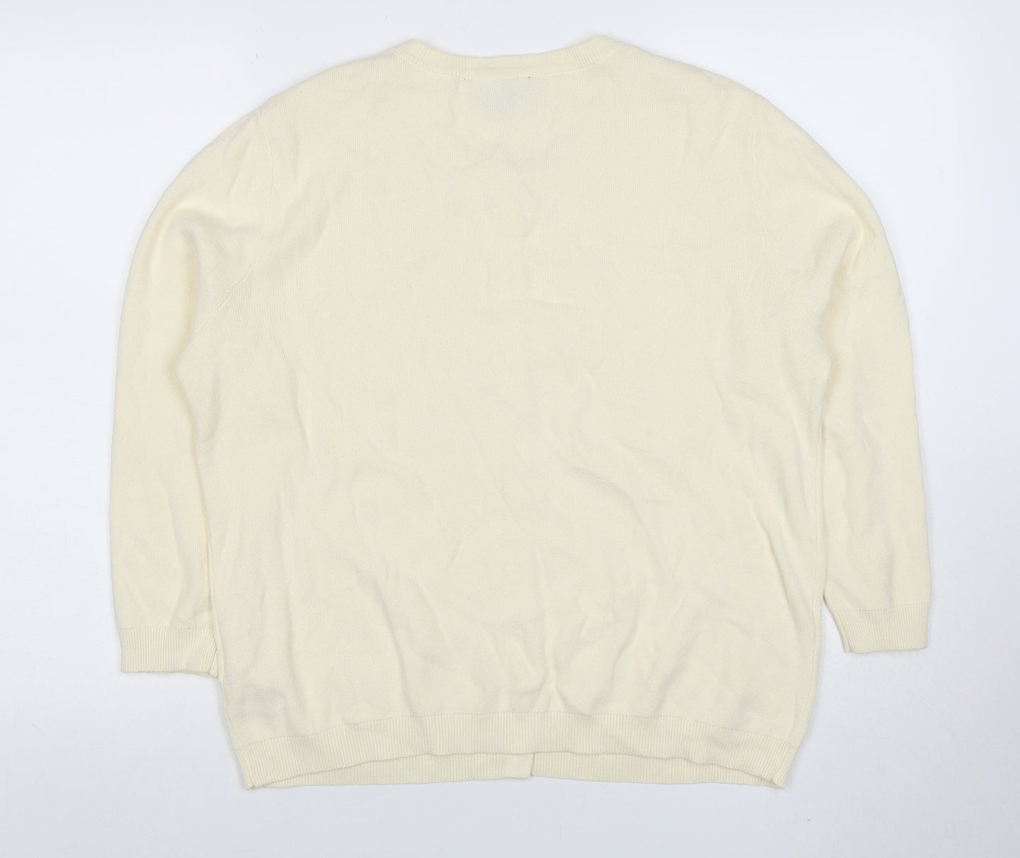 ZARA Women’s Ivory Cotton Crew Neck Button Cardigan Size L