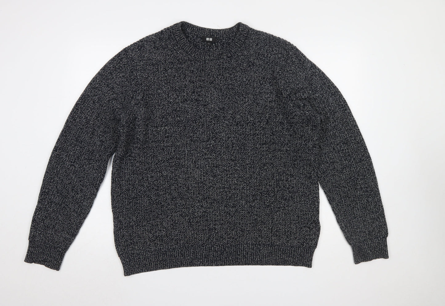 Uniqlo Men’s Grey Chunky-Knit Cotton Blend Crew Neck Jumper L