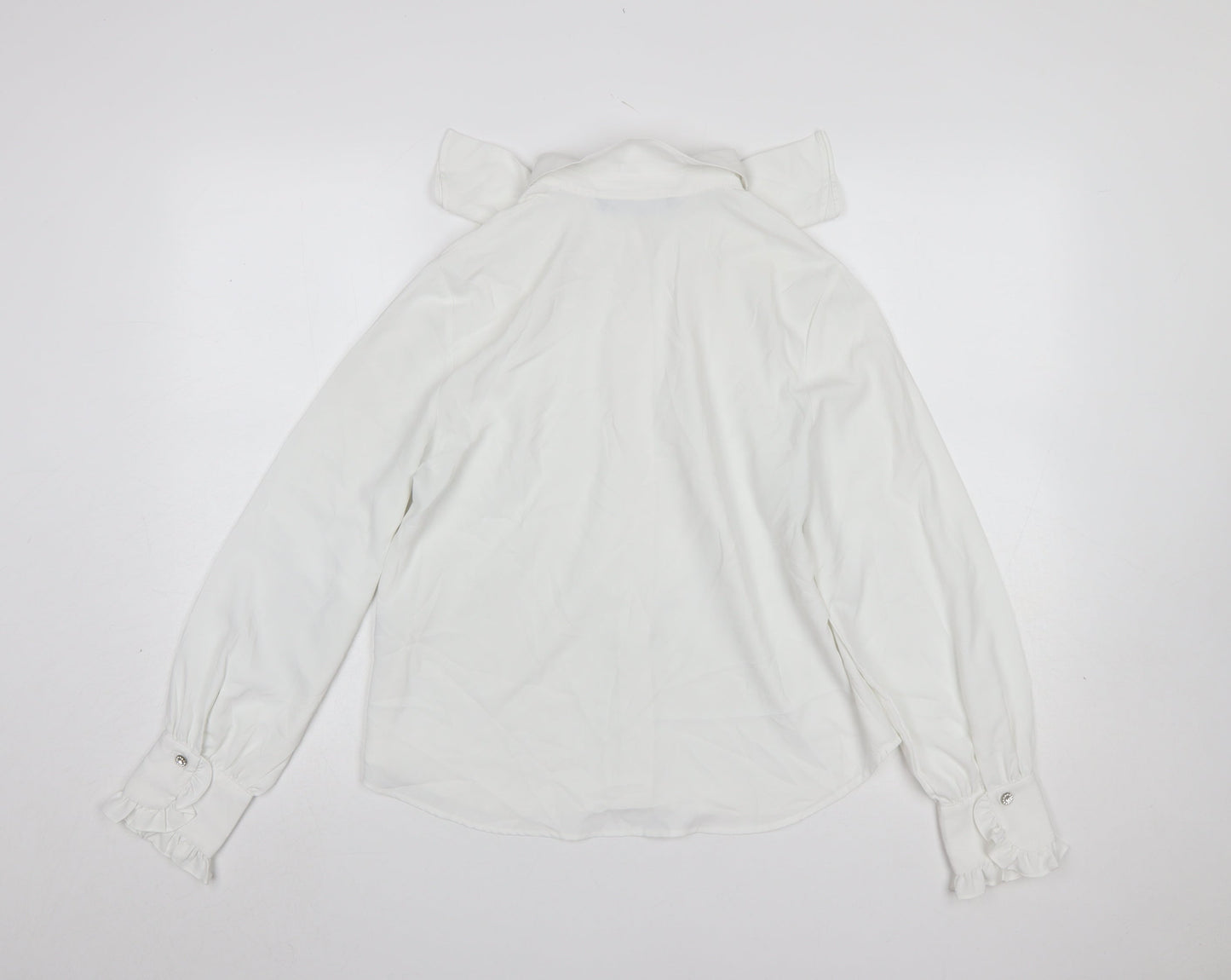 Zara Women White Ruffle Bow Long Sleeve Blouse Size S