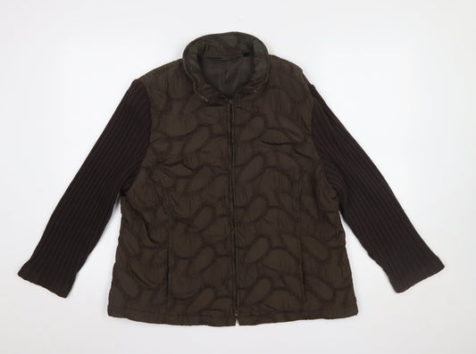 Verse Women's Brown Quilted Knit Sleeve Puffer Jacket Size 16