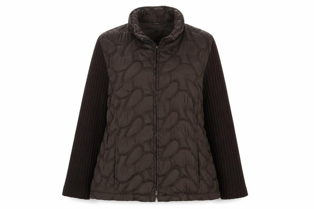 Verse Women's Brown Quilted Knit Sleeve Puffer Jacket Size 16