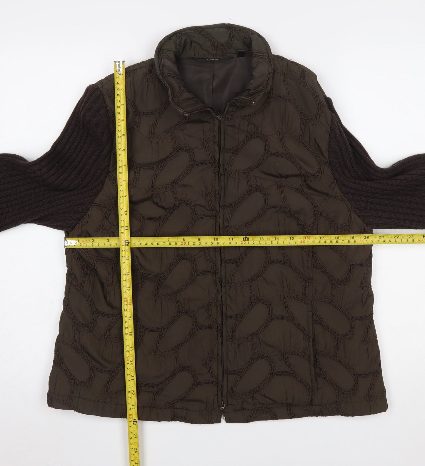 Verse Women's Brown Quilted Knit Sleeve Puffer Jacket Size 16