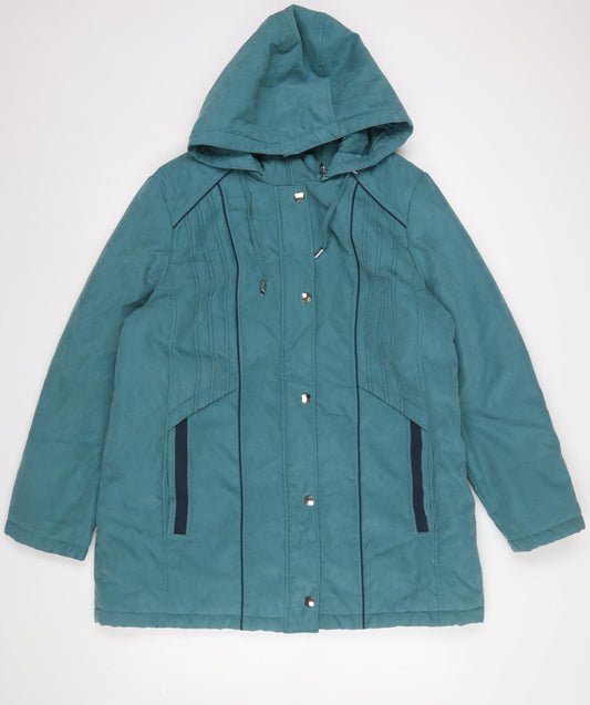 Anna Rose Women Deep Aqua Hooded Mid-Length Coat XL