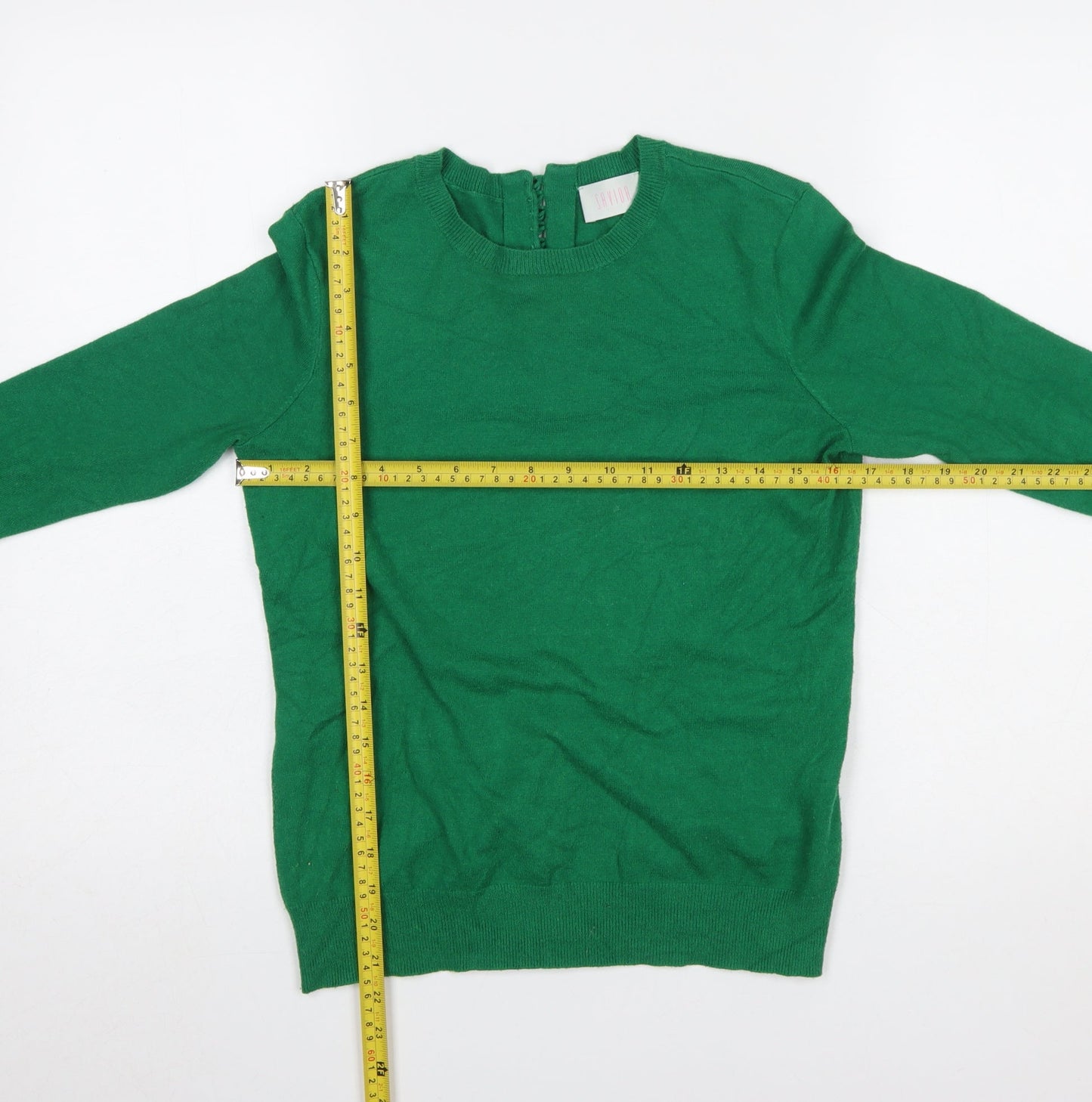 Savida Women’s Green Crew Neck Button Cuff Knit Jumper Size S