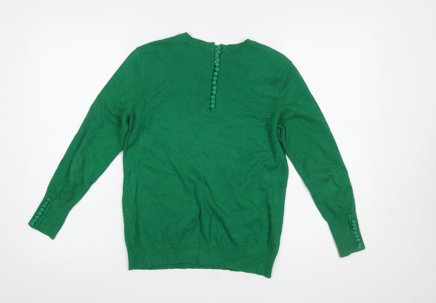 Savida Women’s Green Crew Neck Button Cuff Knit Jumper Size S