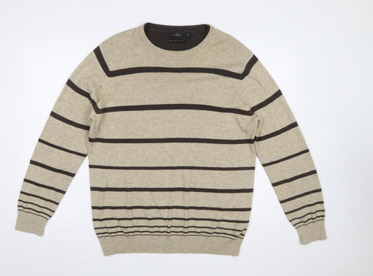 Jeff Banks Men's Beige Striped Merino Wool Cotton Pullover Jumper M