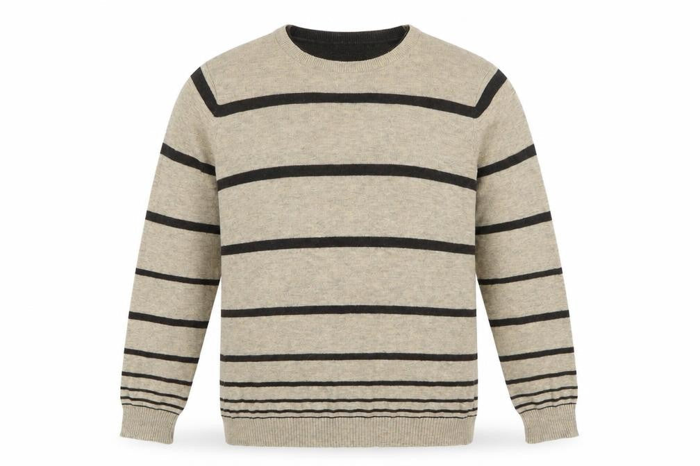 Jeff Banks Men's Beige Striped Merino Wool Cotton Pullover Jumper M