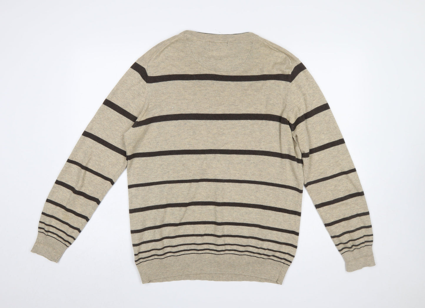 Jeff Banks Men's Beige Striped Merino Wool Cotton Pullover Jumper M