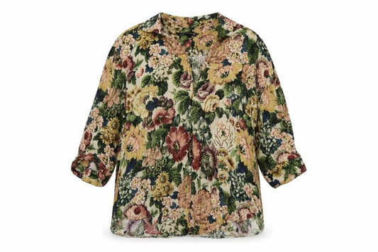 Front view of Zara Woman Floral Multicoloured Viscose 3/4 Sleeve Tunic Blouse, size 8