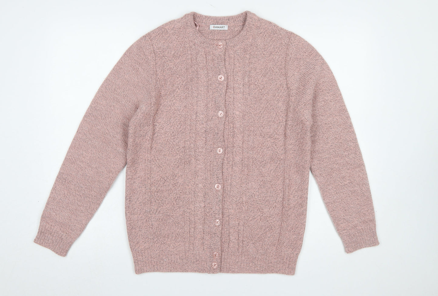 Damart Women Pink Cable-Knit Long Sleeve Cardigan Size 10/12