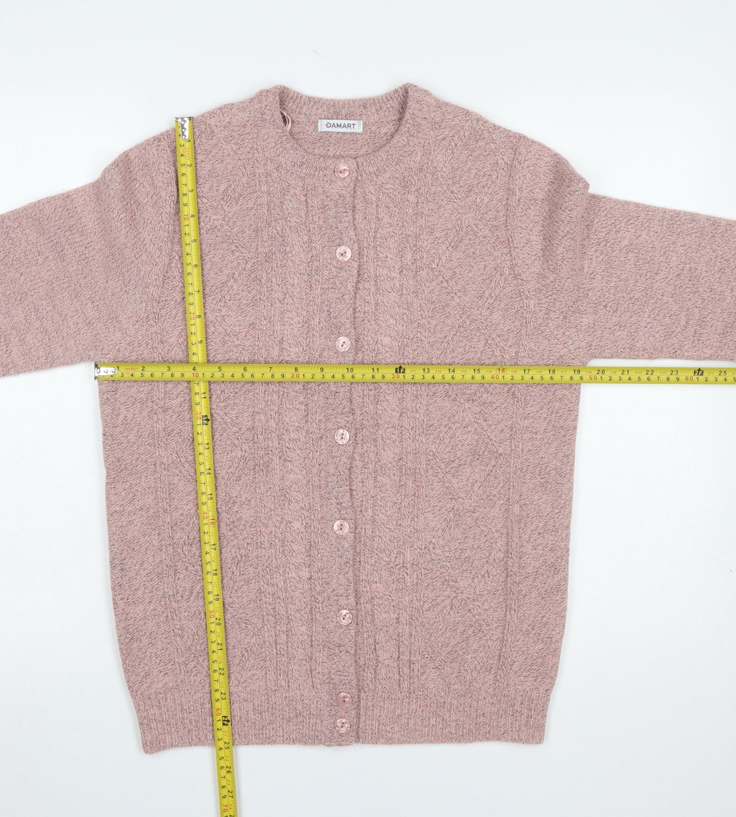 Damart Women Pink Cable-Knit Long Sleeve Cardigan Size 10/12