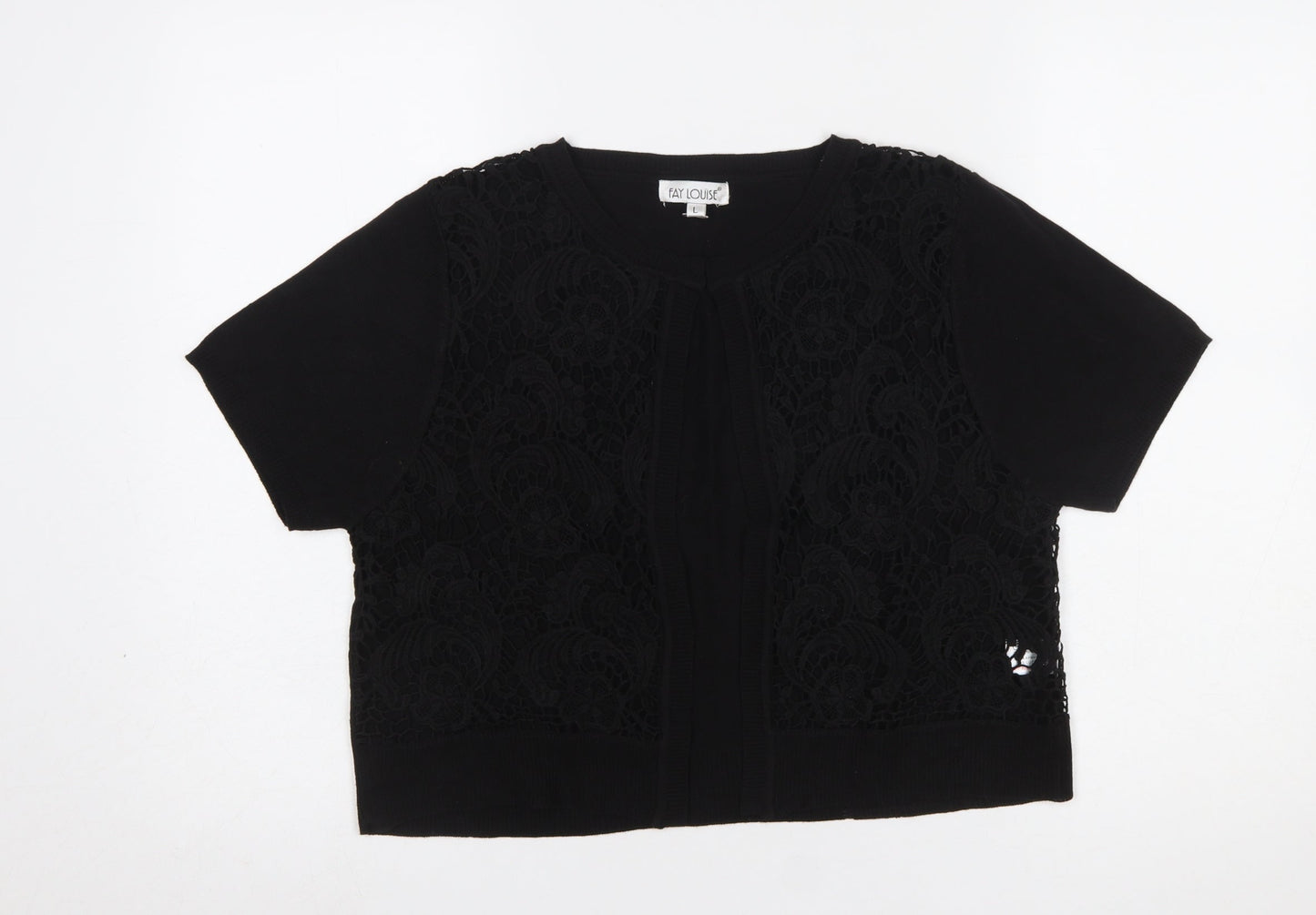 Fay Louise Women’s Black Lace Knit Short Sleeve Cardigan L