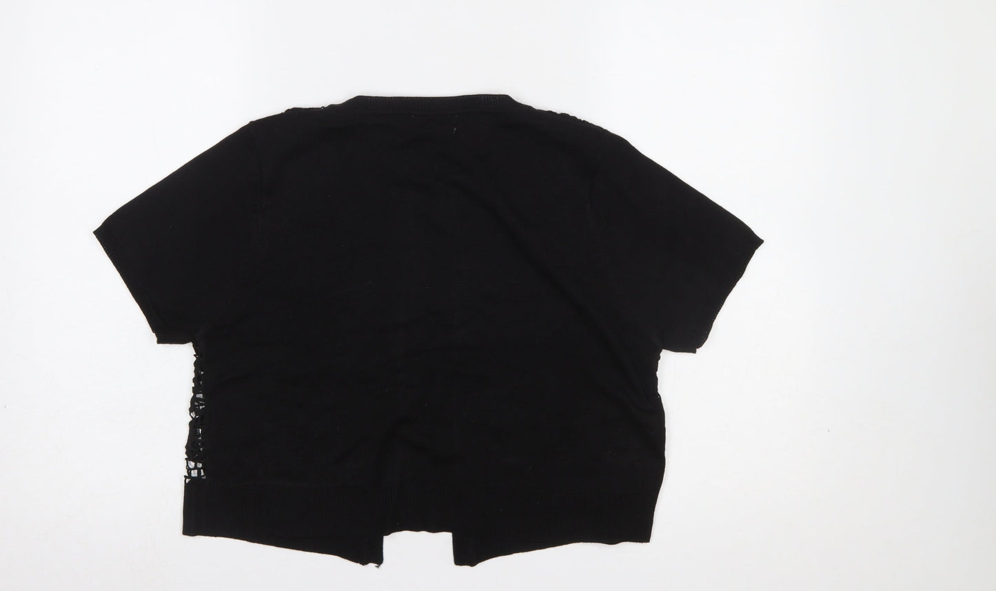 Fay Louise Women’s Black Lace Knit Short Sleeve Cardigan L