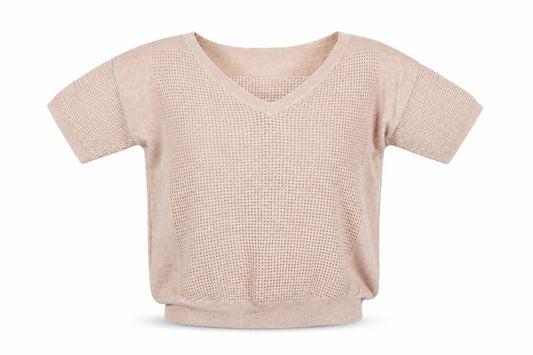 Next Women Beige Viscose Open-Knit Short Sleeve V-Neck Jumper Size 10