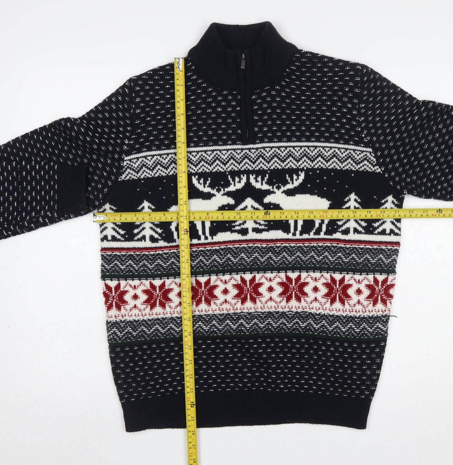 Next Men’s Black Fair Isle 1/4 Zip Christmas Jumper M