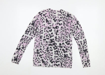 Whistles Women's Multicoloured Leopard Print Wool Cashmere Jumper Size 8
