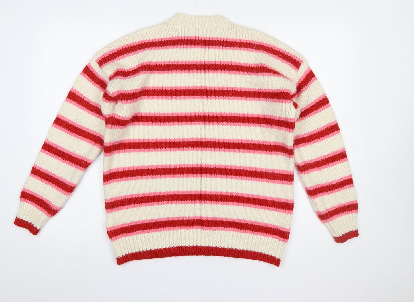 New Look Women's Cream Red Striped Marseille 1990 Knit Jumper Size S