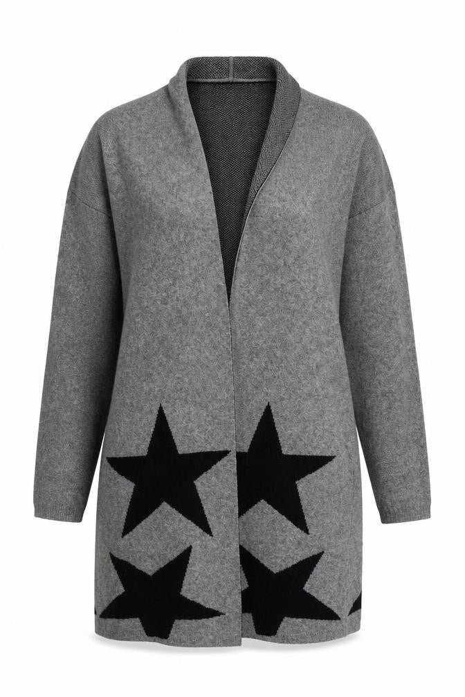 Benedetta B Women's Grey Merino Wool Mix Star Knit Open Cardigan M
