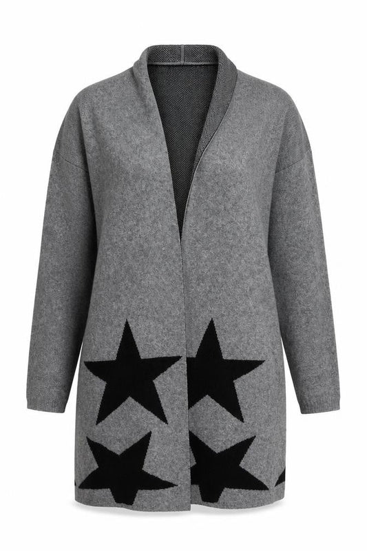 Benedetta B Women's Grey Merino Wool Mix Star Knit Open Cardigan M