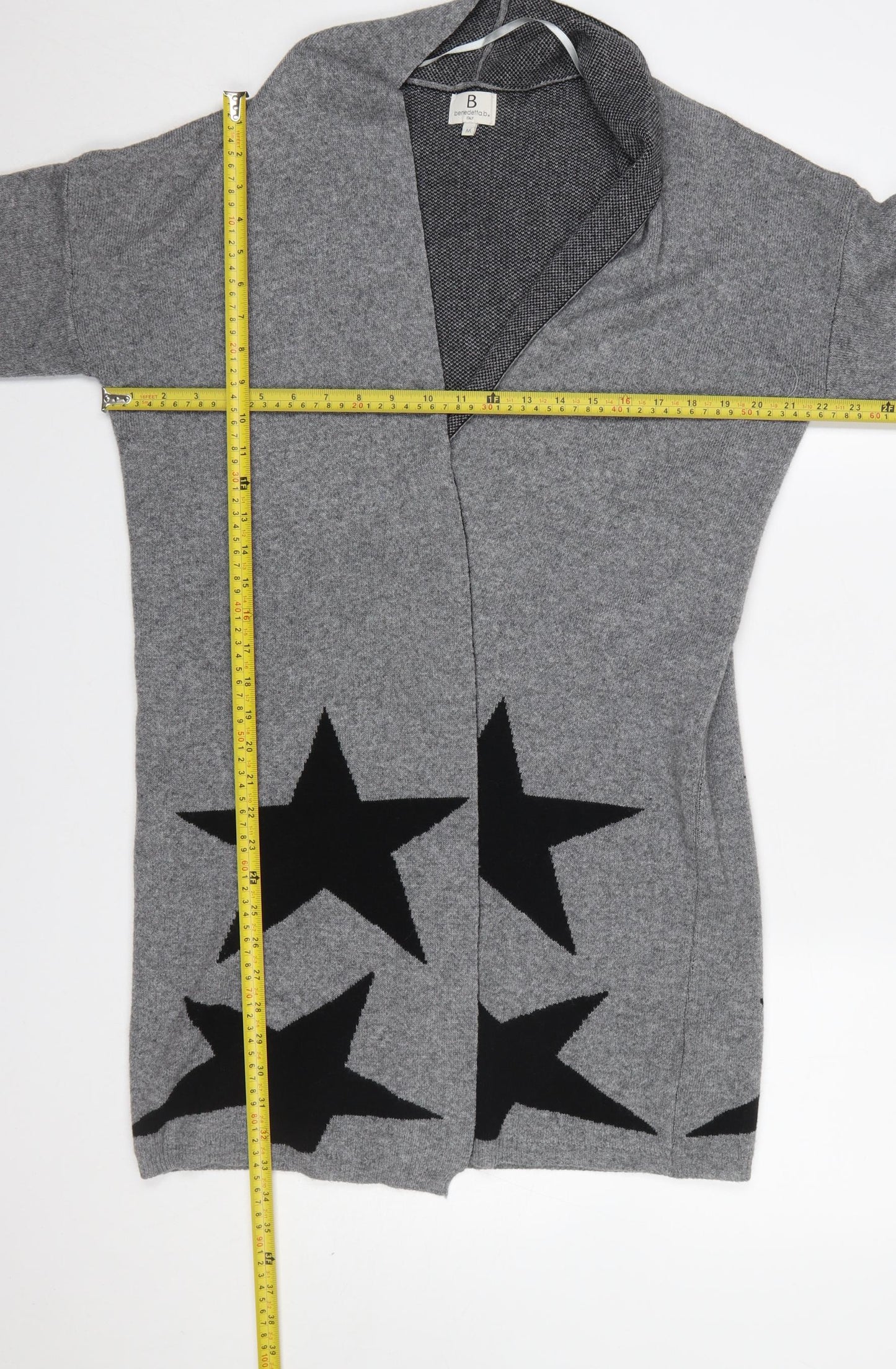Benedetta.b Women's Grey Merino Wool Mix Star Knit Open Cardigan M