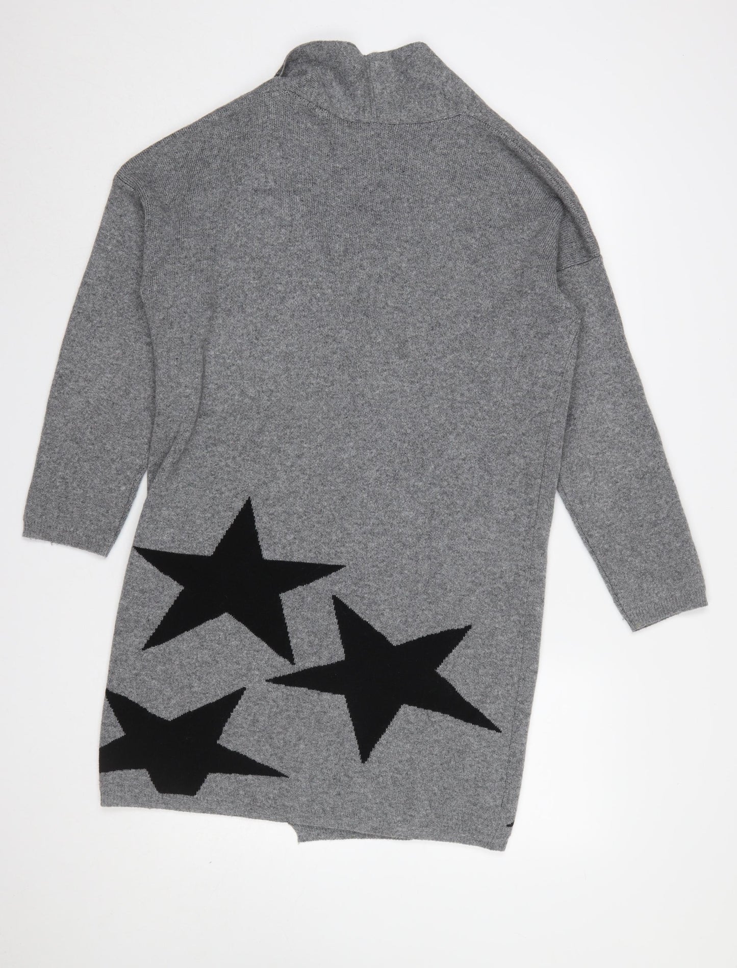 Benedetta.b Women's Grey Merino Wool Mix Star Knit Open Cardigan M