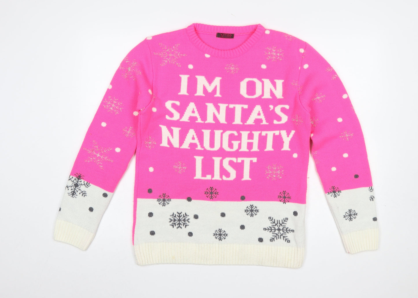 XITED Womens Pink Christmas Pullover Jumper Size 10 Crew Neck