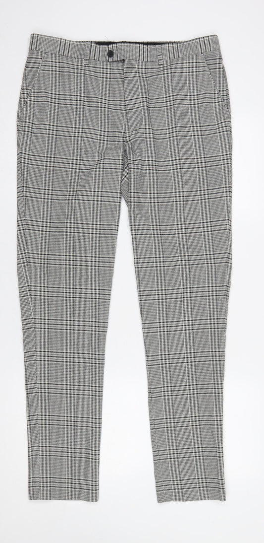 Gianni Feraud Men's Grey Check Slim Trousers Size 34W 32L