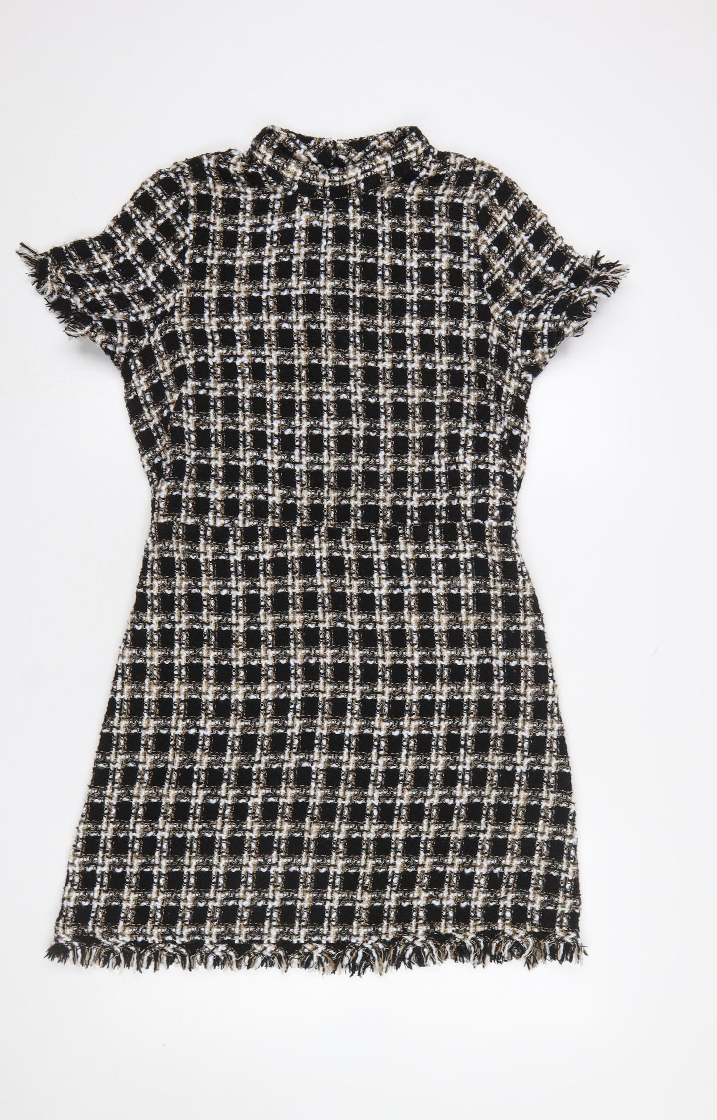 Primark Women Black Tweed Check Short Sleeve Shift Dress UK 14