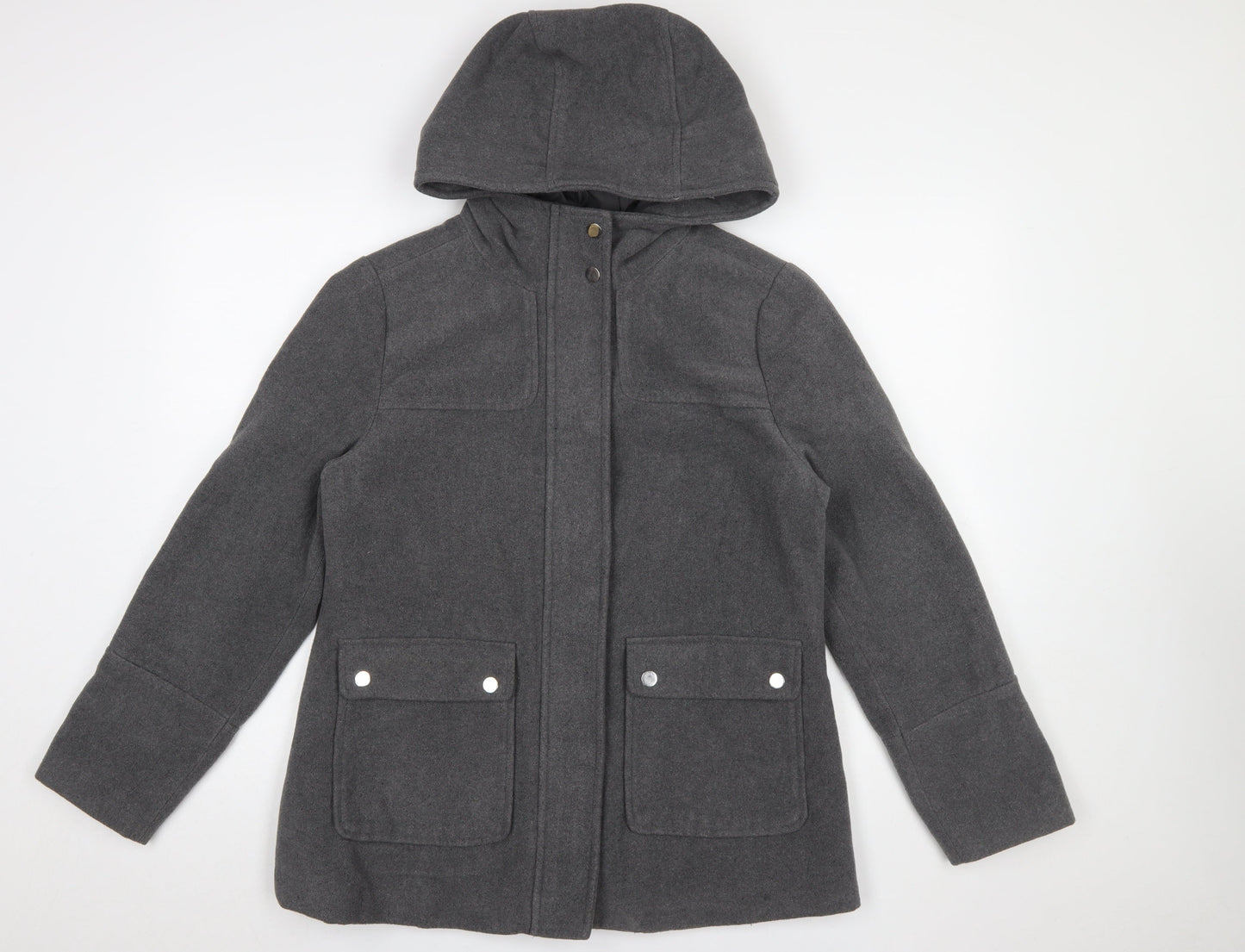 Atmosphere Women Grey Hooded Wool Blend Parka Coat Size 12