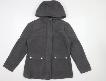Additional front view of Atmosphere Women Grey Hooded Wool Blend Parka Coat, size 12