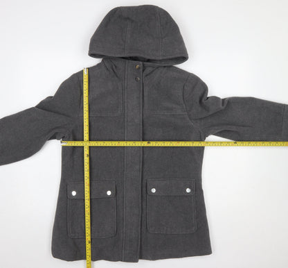 Back view of Atmosphere Women Grey Hooded Wool Blend Parka Coat, size 12