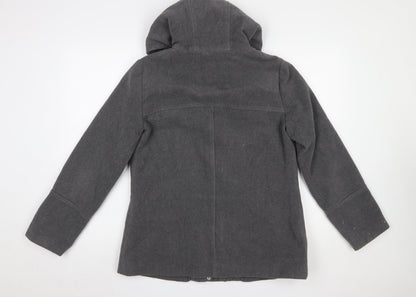 Close-up detail of Atmosphere Women Grey Hooded Wool Blend Parka Coat, size 12