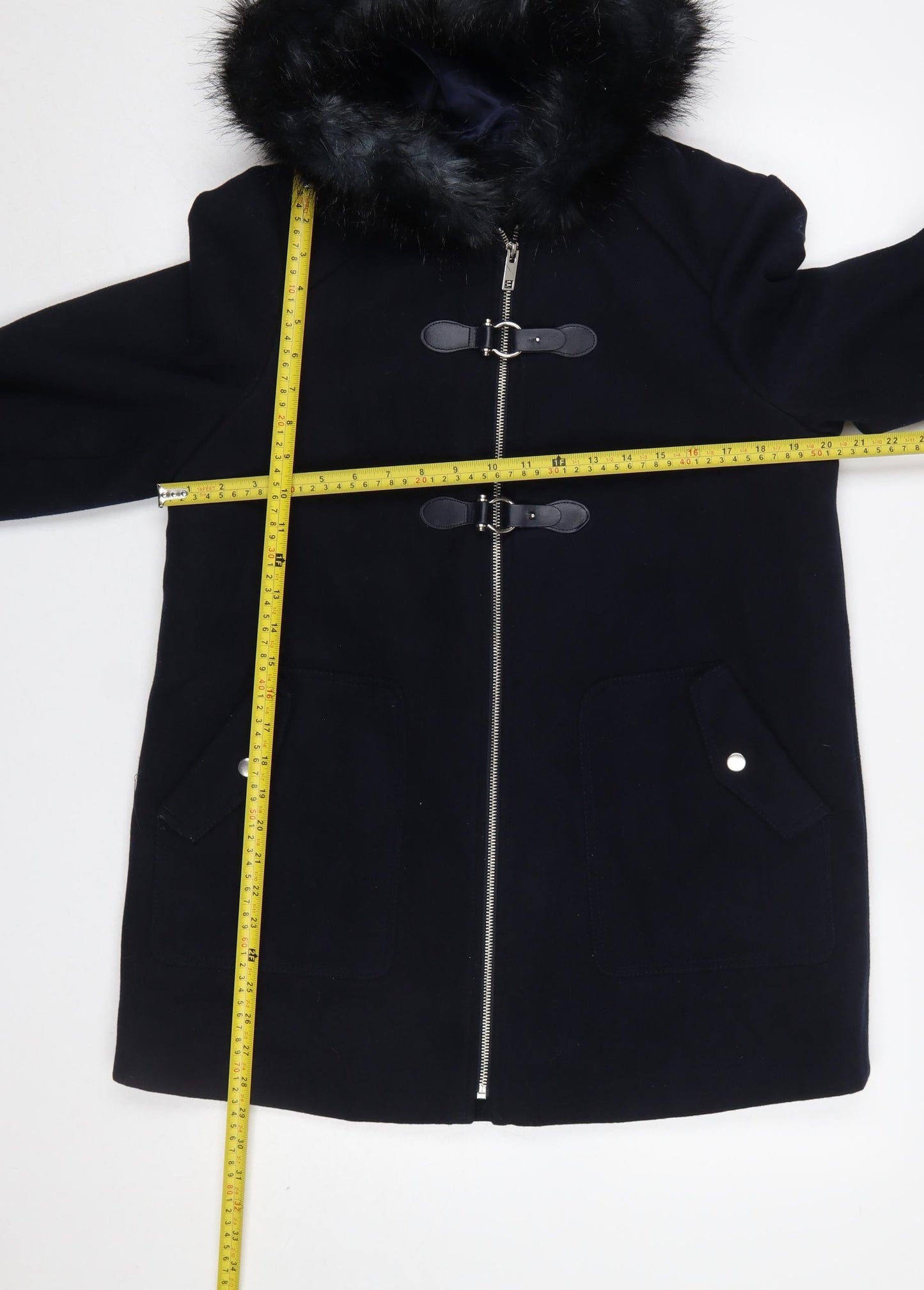 New Look Women's Blue Faux Fur Hooded Mid-Length Coat UK 12