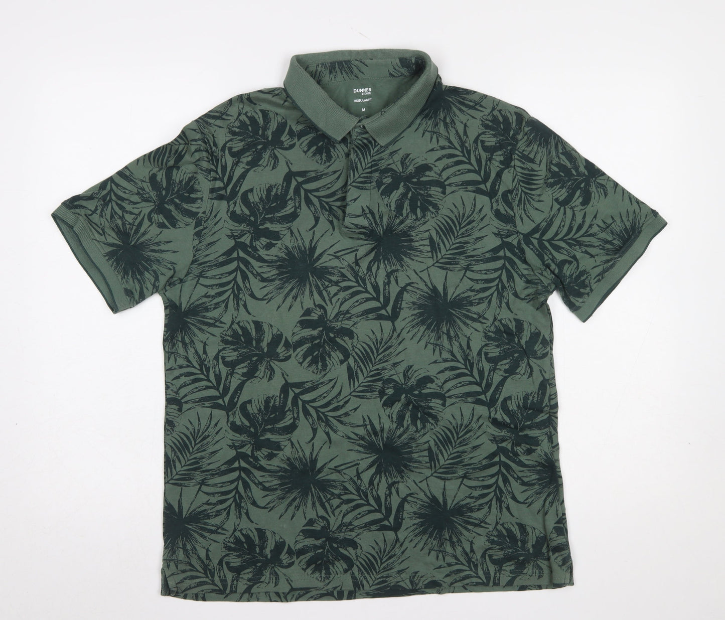 Dunnes Stores Men’s Green Tropical Print Cotton Polo Shirt M Regular Fit