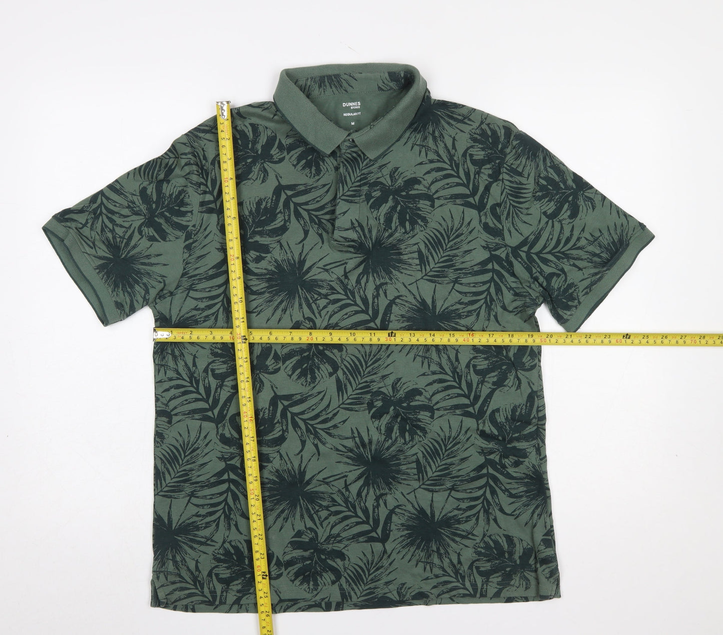 Dunnes Stores Men’s Green Tropical Print Cotton Polo Shirt M Regular Fit