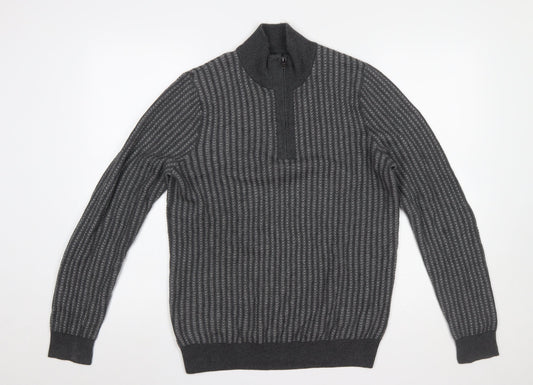 Marks and Spencer Men’s Grey Cotton 1/4 Zip Jumper Size S Regular Fit
