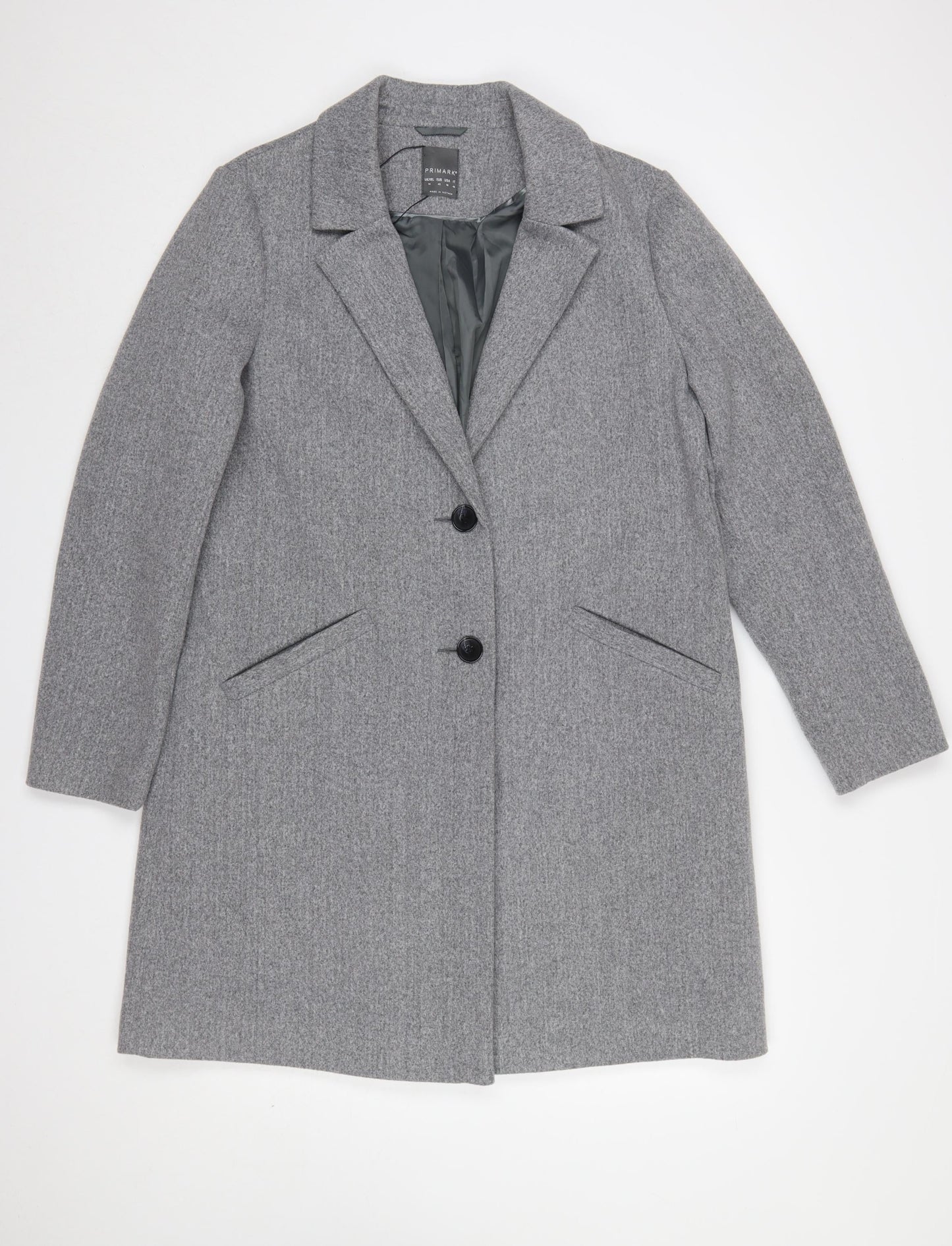 Primark Women Grey Long Overcoat Size 14 Classic Style