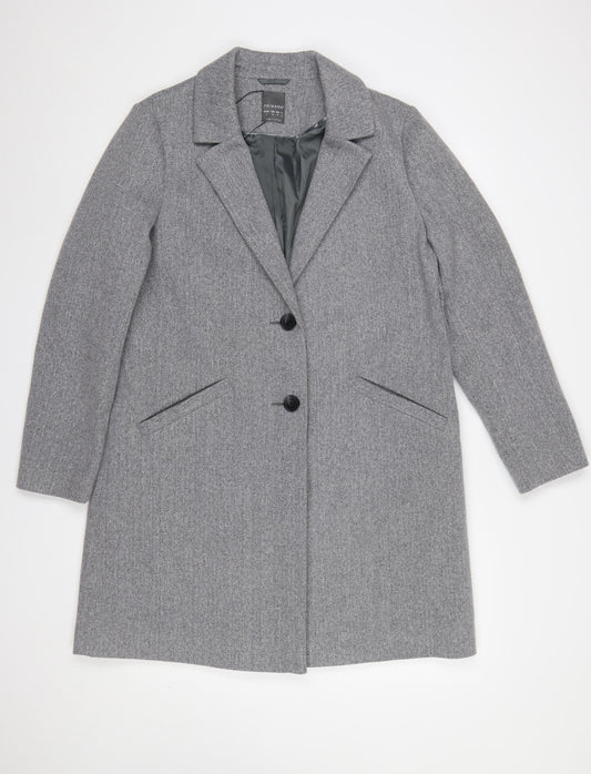 Primark Women Grey Long Overcoat Size 14 Classic Style