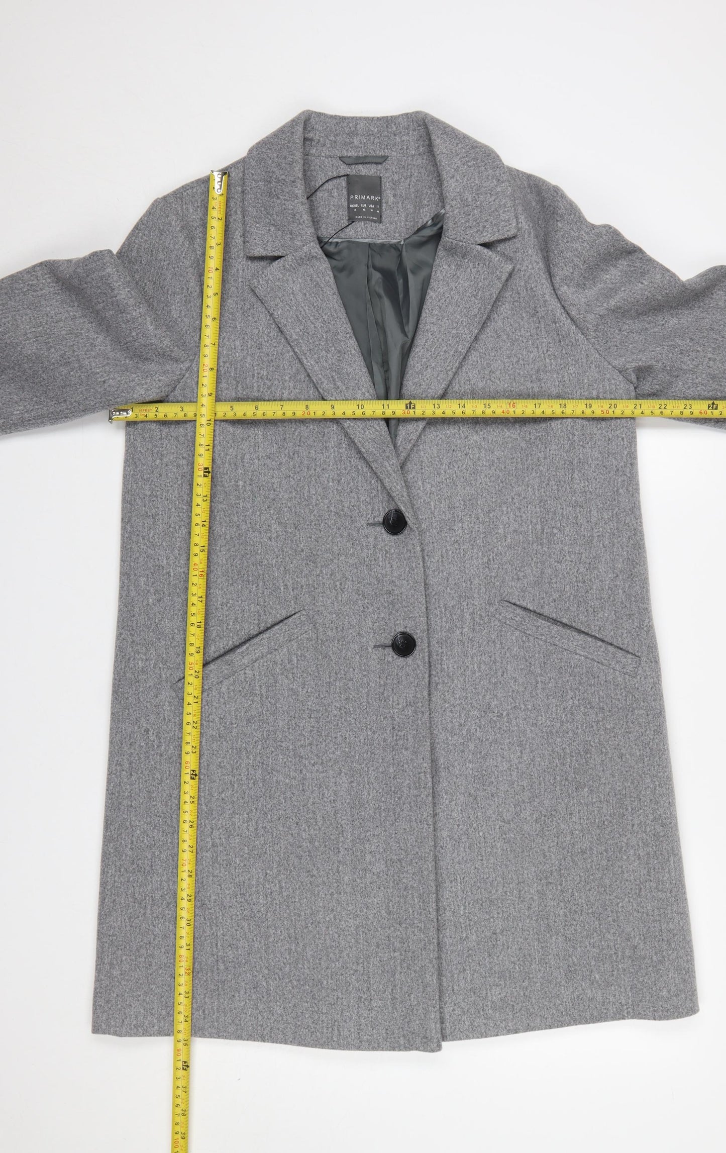 Primark Women Grey Long Overcoat Size 14 Classic Style