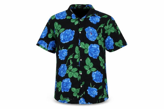 Reserva Men's Black Blue Floral Short Sleeve Button-Up Shirt M