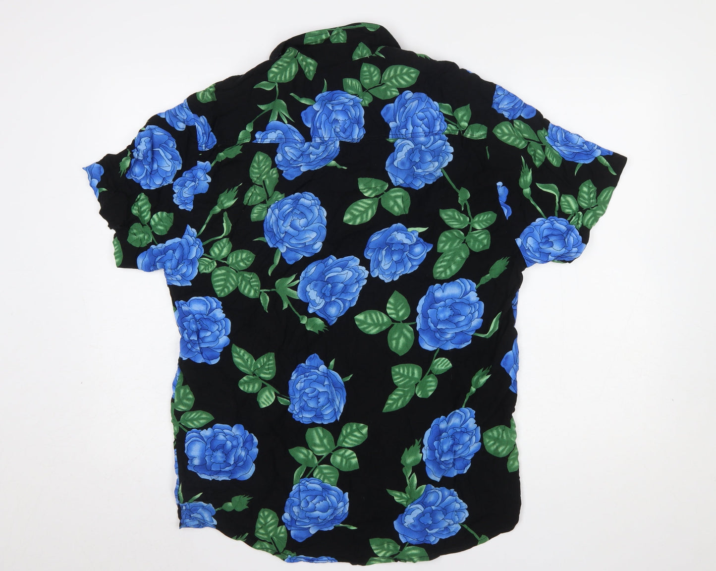 Reserva Men's Black Blue Floral Short Sleeve Button-Up Shirt M