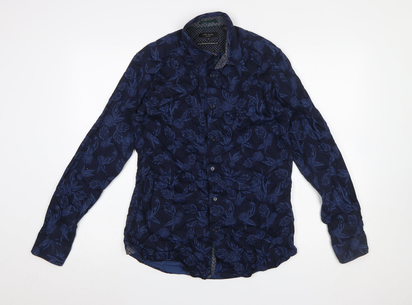 Ted Baker Men's Blue Floral Long Sleeve Cotton Slim Fit Shirt Size M