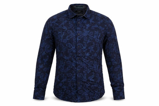 Ted Baker Men's Blue Floral Long Sleeve Cotton Slim Fit Shirt Size M