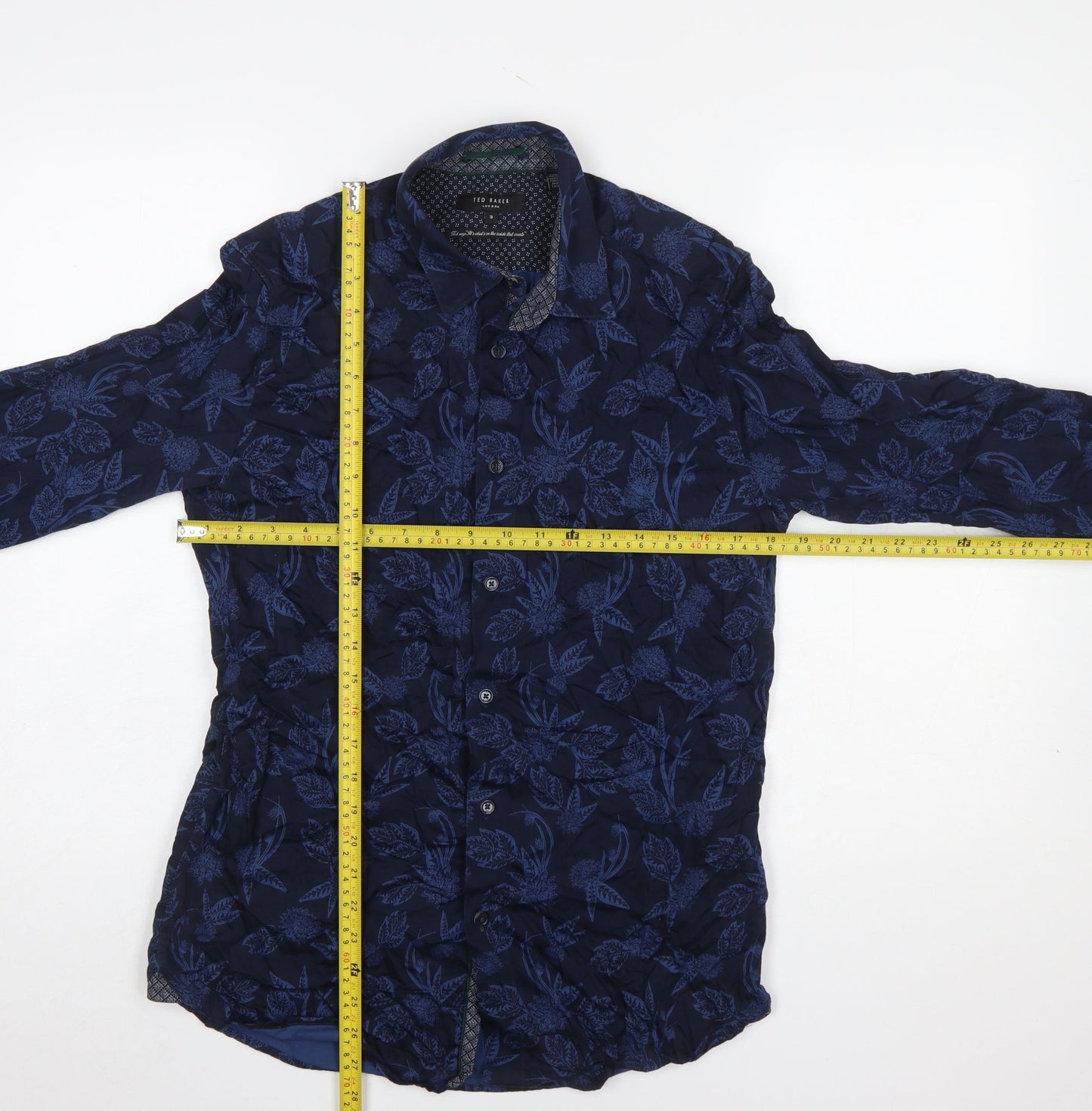 Ted Baker Men's Blue Floral Long Sleeve Cotton Slim Fit Shirt Size M