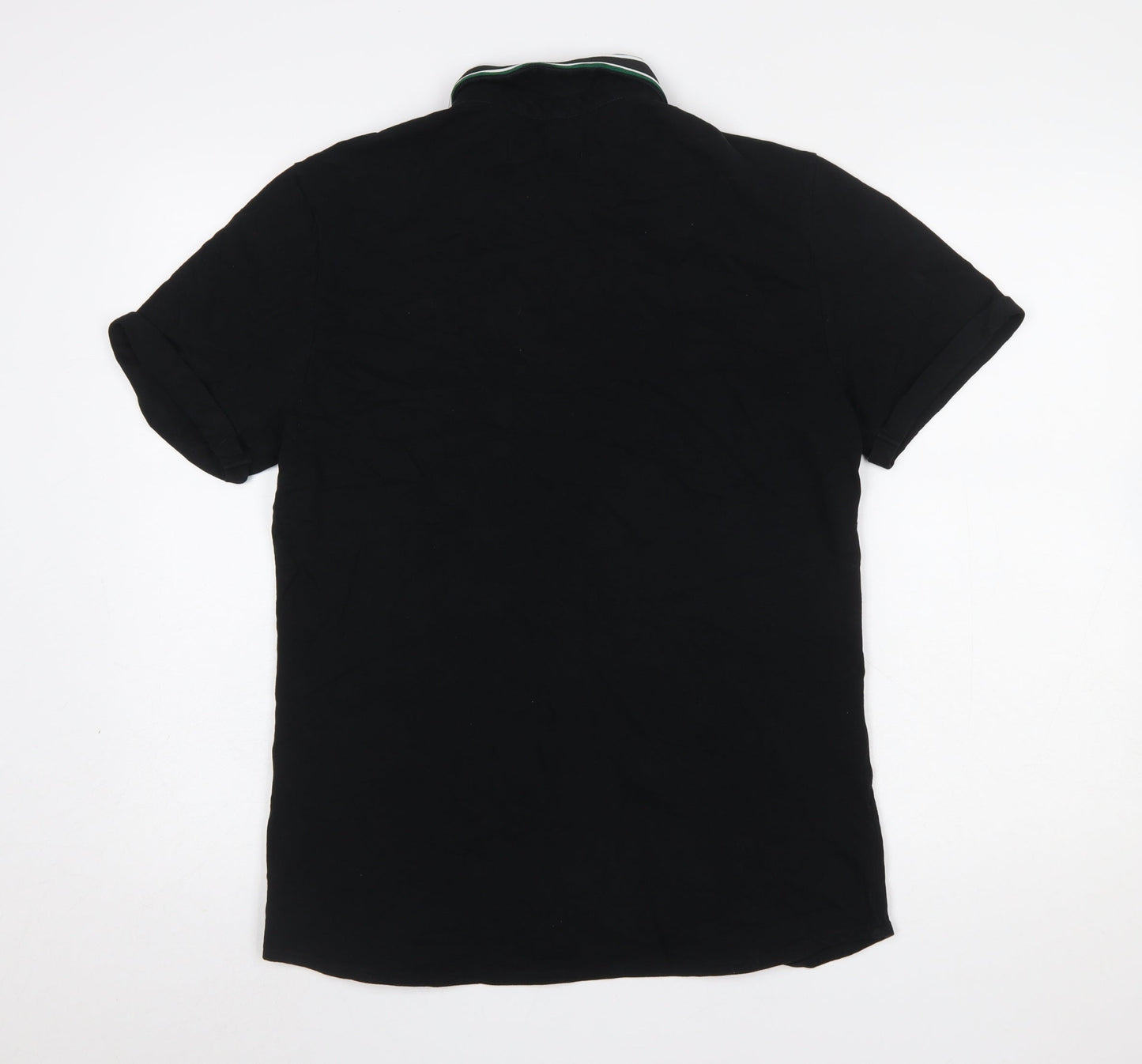 River Island Men's Black Slim Fit Short Sleeve Button-Up Shirt L
